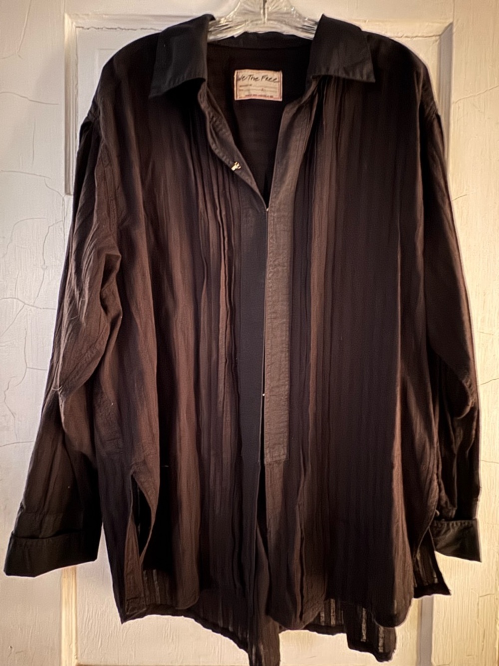 We The Free Black Textured Button-Front Blouse